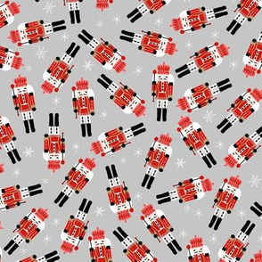 nutcracker christmas fabric - tossed, holiday fabric, nutcracker fabric - grey