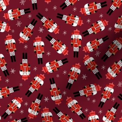 nutcracker christmas fabric - tossed, holiday fabric, nutcracker fabric - burgundy