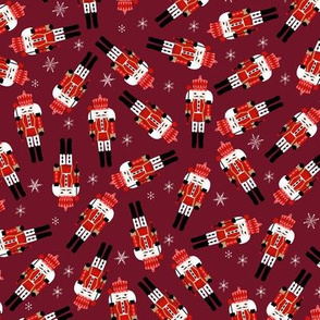 nutcracker christmas fabric - tossed, holiday fabric, nutcracker fabric - burgundy