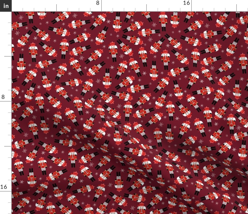 nutcracker christmas fabric - tossed, holiday fabric, nutcracker fabric - burgundy