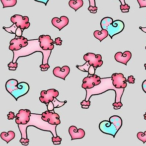  Caniche Française Rose / Pink Dog - Poodle & Hearts 