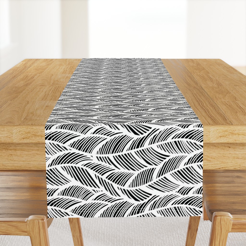 Waves Ocean Nautical Sea Shore Wave, Tropical Leaves Waves - Black and White
