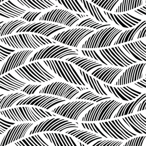 Waves Ocean Nautical Sea Shore Wave, Tropical Leaves Waves - Black and White