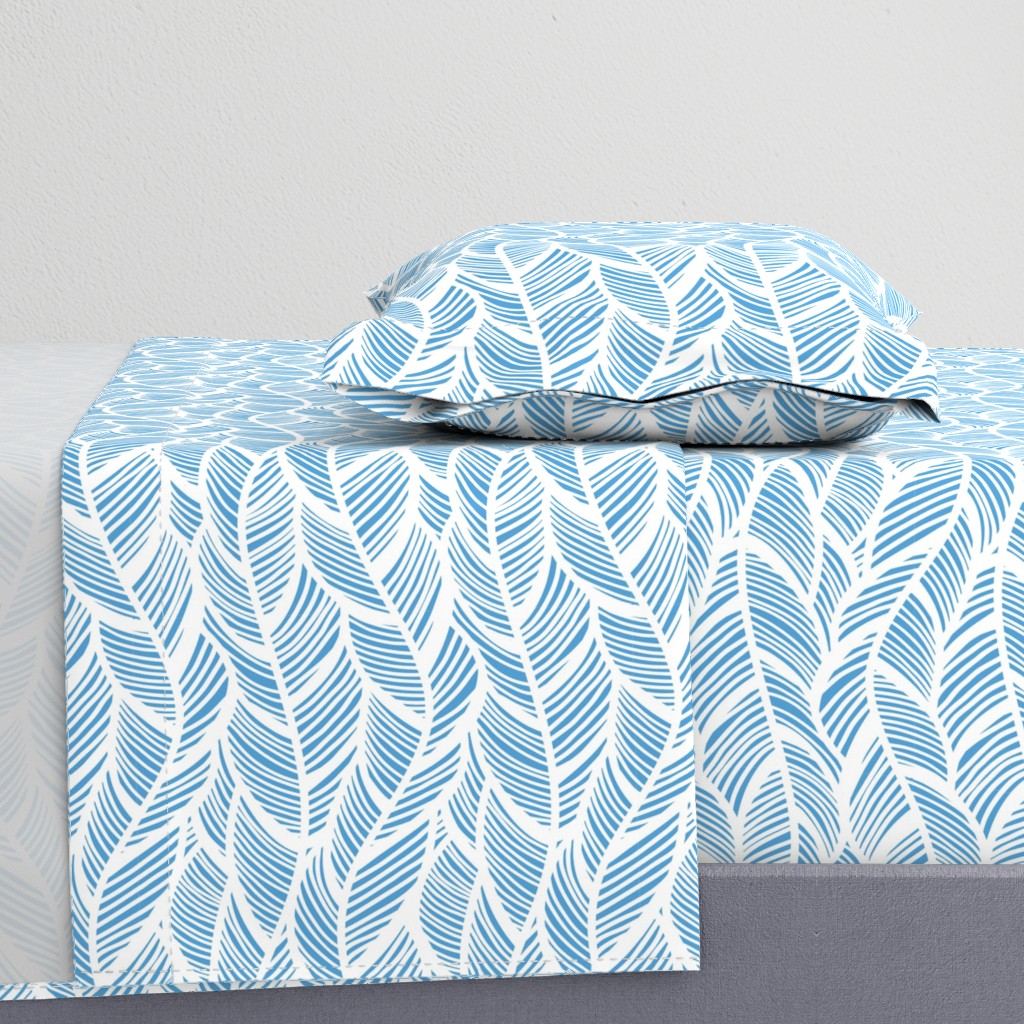 Waves Ocean Nautical Sea Shore Wave, Tropical Leaves Waves - Carolina Blue and White