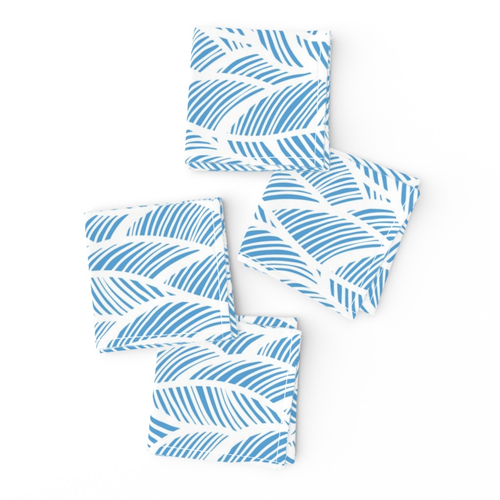 Waves Ocean Nautical Sea Shore Wave, Tropical Leaves Waves - Carolina Blue and White