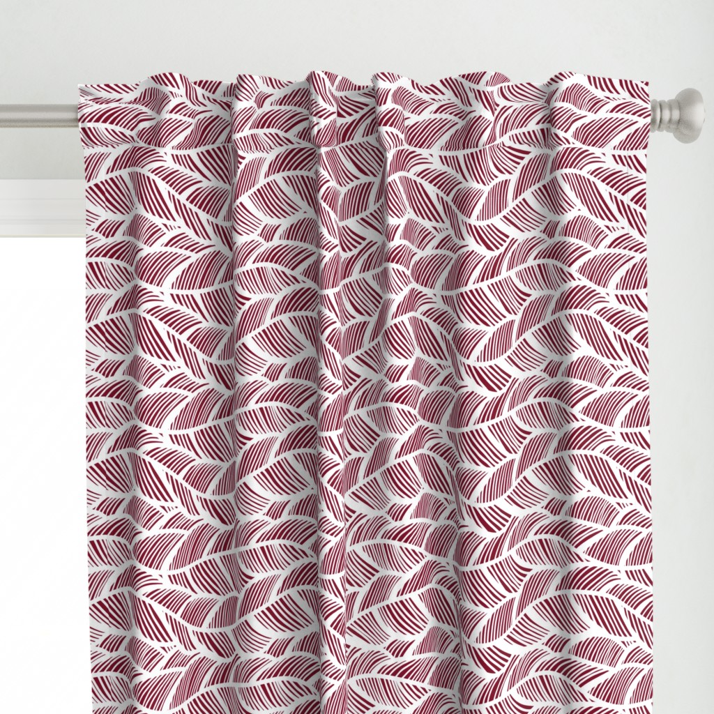 Waves Ocean Nautical Sea Shore Wave, Tropical Leaves Waves - Garnet and White