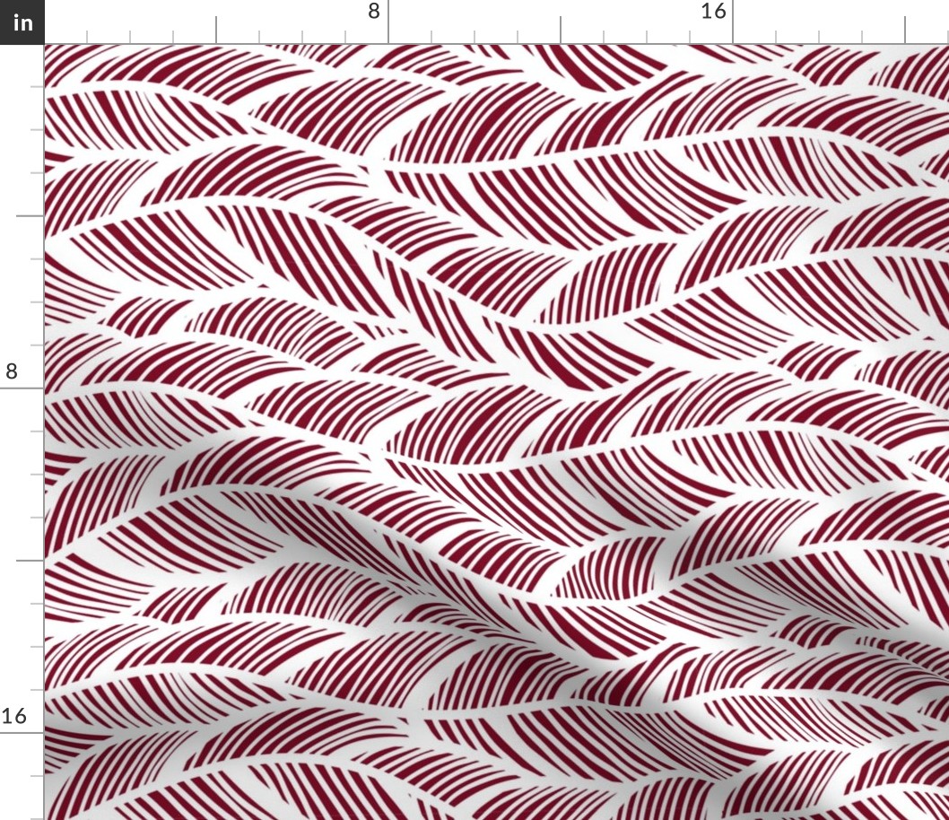 Waves Ocean Nautical Sea Shore Wave, Tropical Leaves Waves - Garnet and White