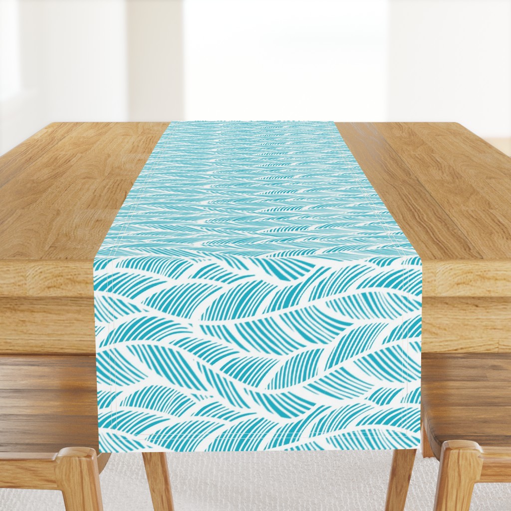 Waves Ocean Nautical Sea Shore Wave, Tropical Leaves Waves - Teal and White