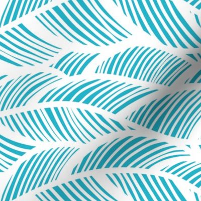 Waves Ocean Nautical Sea Shore Wave, Tropical Leaves Waves - Teal and White