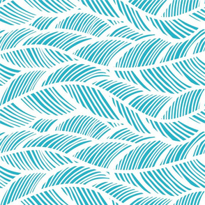 Waves Ocean Nautical Sea Shore Wave, Tropical Leaves Waves - Teal and White