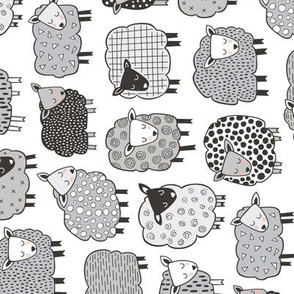 Sheep Geometric Patterned Black & White Grey  on White Rotated