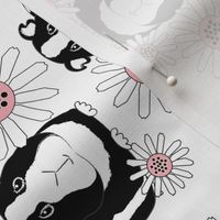 sideways guinea pigs and daisies black white pink