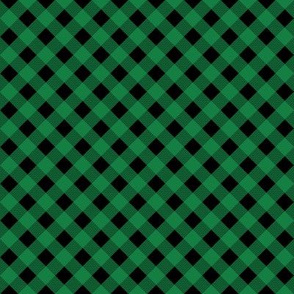 buffalo plaid - green and black, diagonal plaid, bias plaid - half inch squares