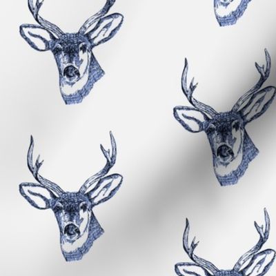 Deer Head Buck Navy Blue Sketch on Light Gray Background