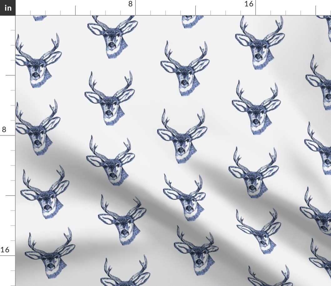 Deer Head Buck Navy Blue Sketch on Light Gray Background