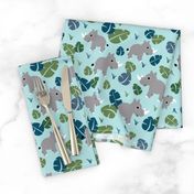 Cute Rhino jungle woodland animals adorable kids illustration pattern gender neutral emerald green blue baby nursery