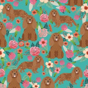 cavalier king charles spaniel fabric - ruby spaniel fabric - turquoise flower