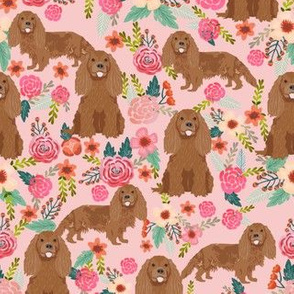 cavalier king charles spaniel fabric - ruby spaniel fabric - pink flower