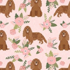 cavalier king charles spaniel fabric - ruby spaniel fabric -  peach floral