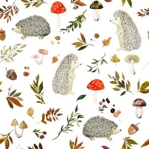 Hedgehogs and Fall Foliage // White