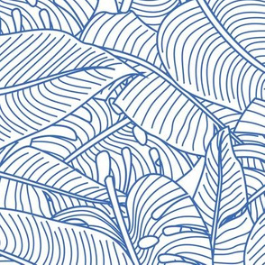 Tropical Leaves Banana Monstera Blue and White