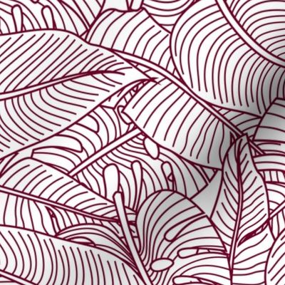 Tropical Leaves Banana Monstera Garnet and White