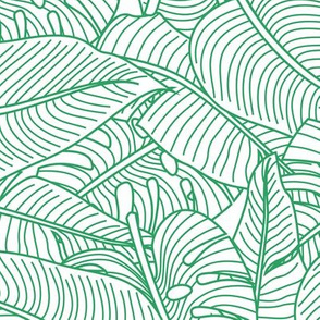 Tropical Leaves Banana Monstera Green and White