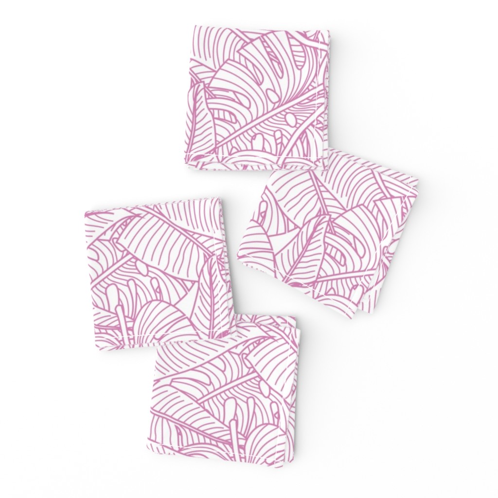 Tropical Leaves Banana Monstera Pink and White