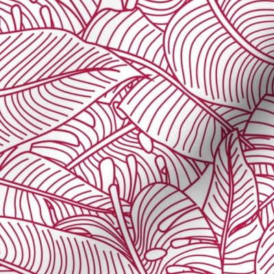 Tropical Leaves Banana Monstera Red and White