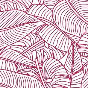 Tropical Leaves Banana Monstera Red and White