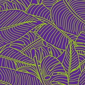 Tropical Leaves Banana Monstera Purple and Green