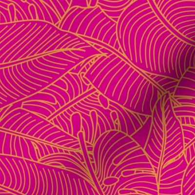 Tropical Leaves Banana Monstera Pink and Orange