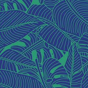 Tropical Leaves Banana Monstera Blue and Green