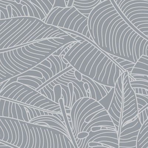  Tropical Leaves Banana Monstera Grey and White