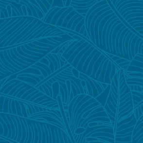 Tropical Leaves Banana Monstera Blue and White