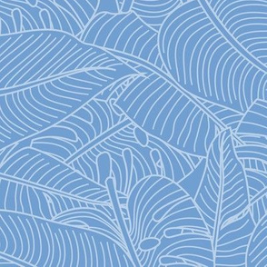 Tropical Leaves Banana Monstera Carolina Blue and White