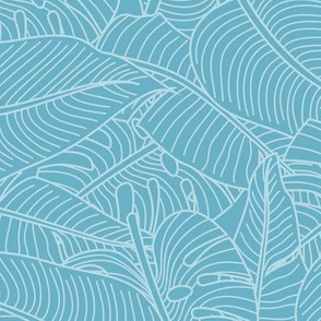 Tropical Leaves Banana Monstera Teal and White