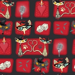 Small Rockabilly Cats Skeleton alternate - Scarlet