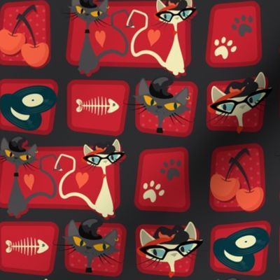 Small Rockabilly Cats [offset] - Scarlet