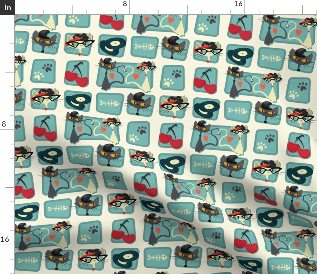  Small Rockabilly Cats [offset] - Turquoise