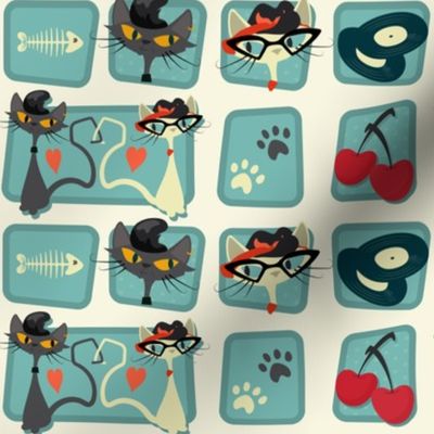 Small Rockabilly Cats - Turquoise