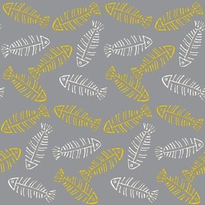 Fish Bone Fish Bone / Mustard Yellow & White on grey 