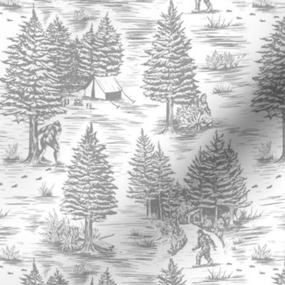 Small-Scale Gray & White Bigfoot / Sasquatch Toile de Jouy
