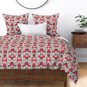 Sophisticated Red, Navy Blue & Gray Floral Pattern (Medium Scale)