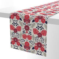 Sophisticated Red, Navy Blue & Gray Floral Pattern (Medium Scale)