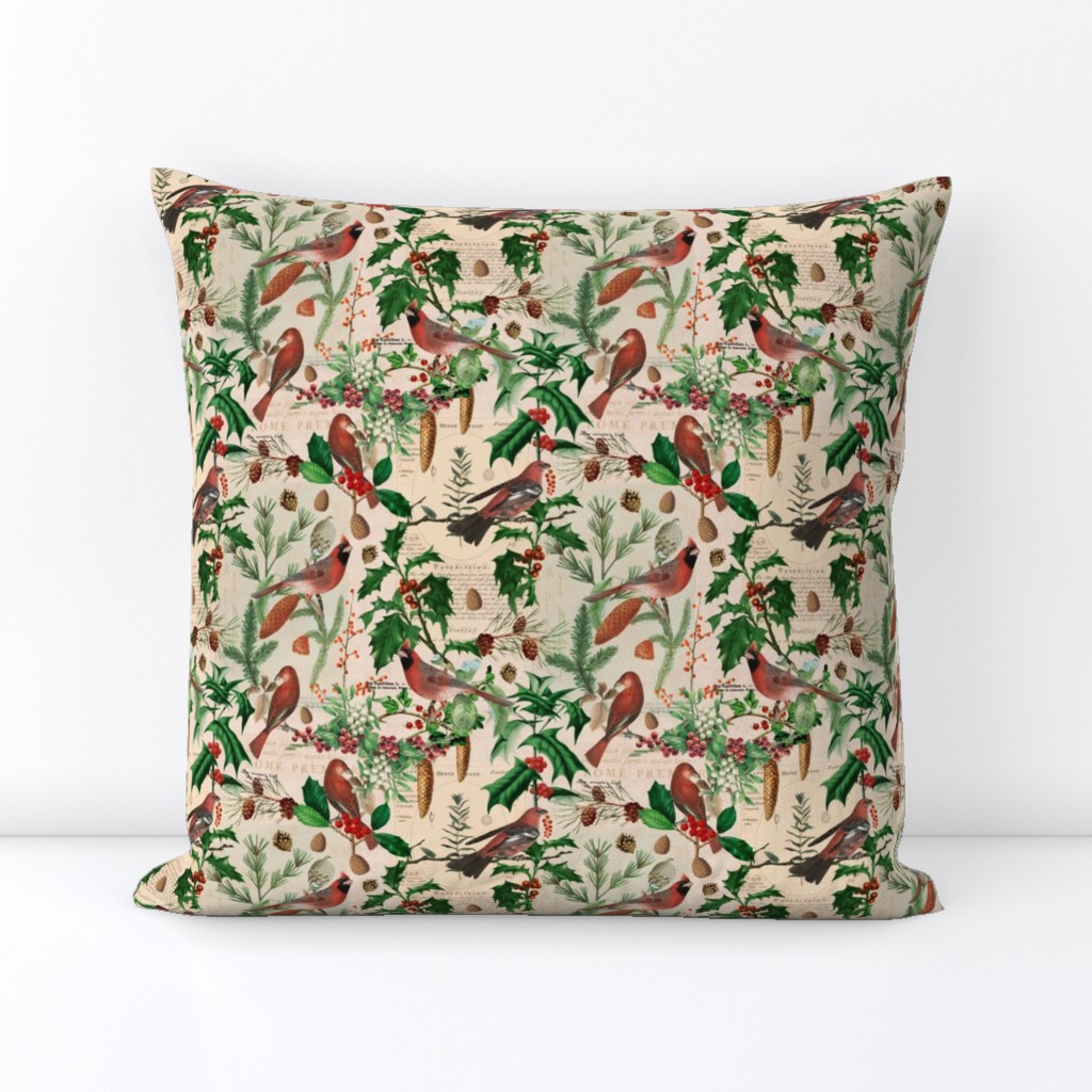 Cardinal Vintage Botanical Christmas Pattern