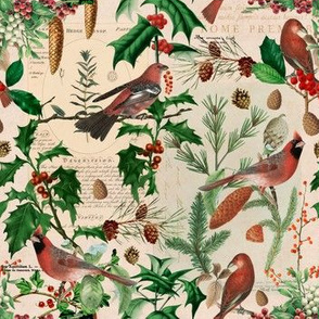 Cardinal Vintage Botanical Christmas Pattern