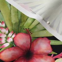 Tropical Paradise Watercolor Floral on Black Medium Scale