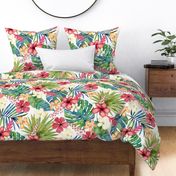 Tropical Paradise Watercolor Floral on White - Large Scale