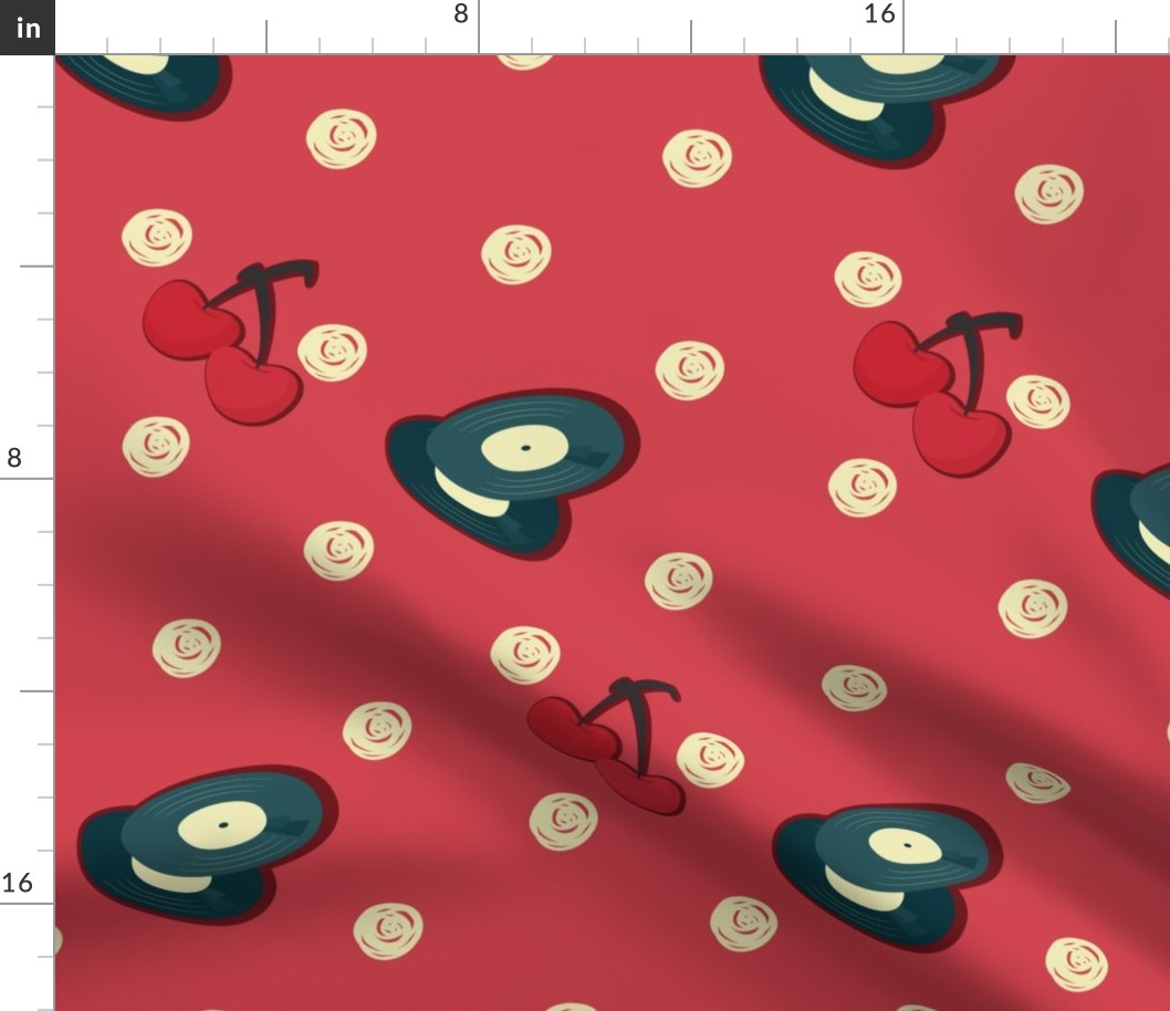 Rockabilly elements on polka dots - Red